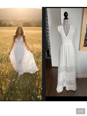 NWT Large Baltic Born Lace Boho Smock Waist Maxi Dress.